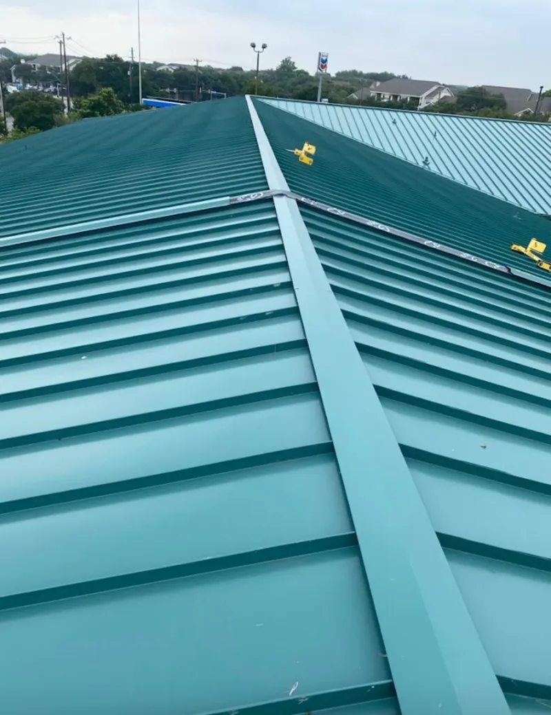 Green commercial metal roof ridge and valley for Metal Roof Repair in Morton Grove
